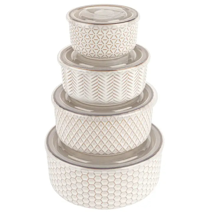 Set of 4 Ceramic Nesting Bowls w/ Lids