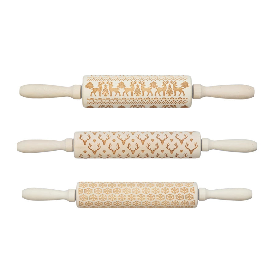 Holiday Carved Wood Rolling Pins (3 Styles)